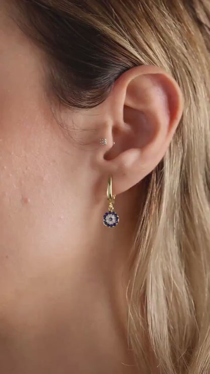 Gold Evil Eye Huggie Hoop Earrings: Sterling Silver Dangle Drop Earrings