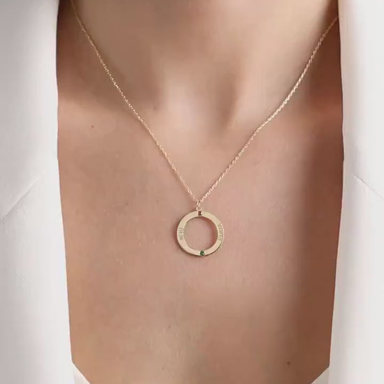 Personalized Gold Circle Necklace: Custom Name & Birthstone Necklace , Mothers Necklace