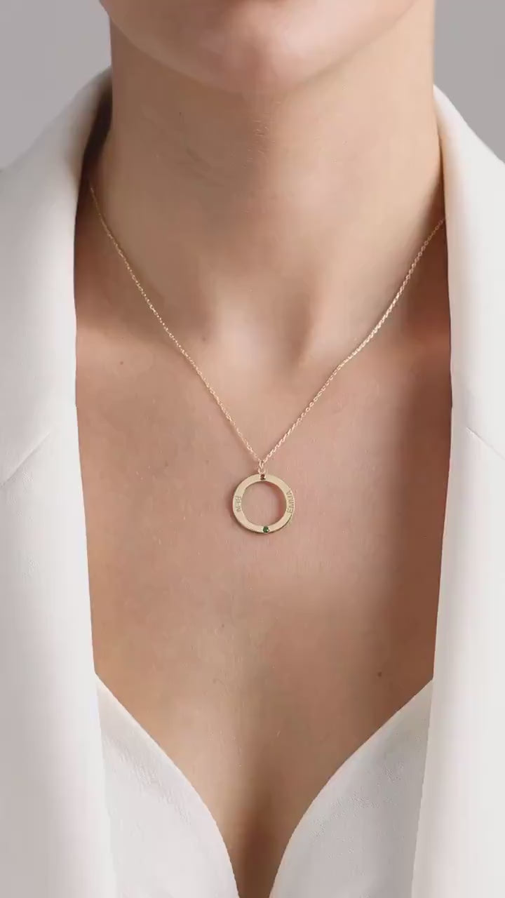 Personalized Gold Circle Necklace: Custom Name & Birthstone Necklace , Mothers Necklace