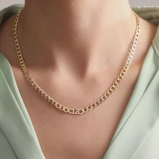 Cuban Chain Mens Name Necklace , Custom Name Necklace , Mens Initial Necklace , Cuban Chain Necklace , Unisex Necklace, Gift For Him