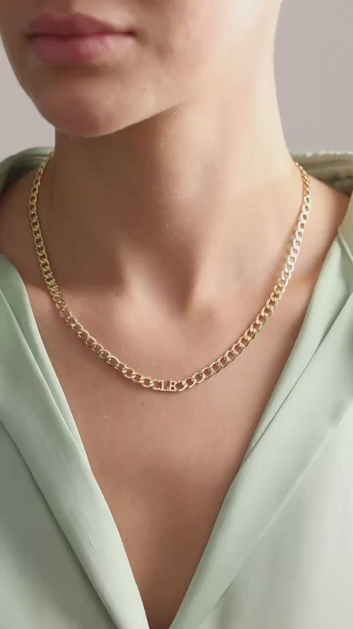 Cuban Chain Mens Name Necklace , Custom Name Necklace , Mens Initial Necklace , Cuban Chain Necklace , Unisex Necklace, Gift For Him