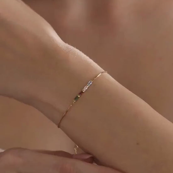 14k Gold Baguette Birthstone Bracelet: Personalized Jewelry Gift