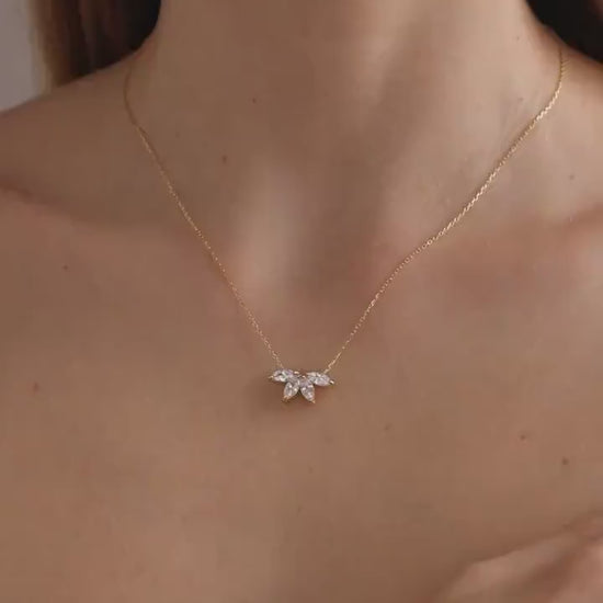 Marquise Diamond Necklace • Flower Petal Diamond Necklace • Birthstone Necklace • Bridesmaid Gift • Wedding Gift for her •  Mothers Day Gift