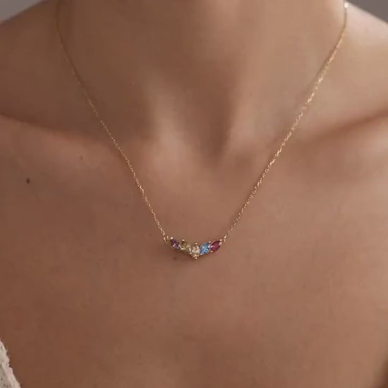 Custom Birthstone Necklace, 14K Gold Marquise Birthstone Necklace,  Christmas Gift for Mom, Mothers Day Gift, Birthstone Jewelry