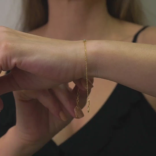14k Gold Baguette Birthstone Bracelet: Dainty Charm Bracelet