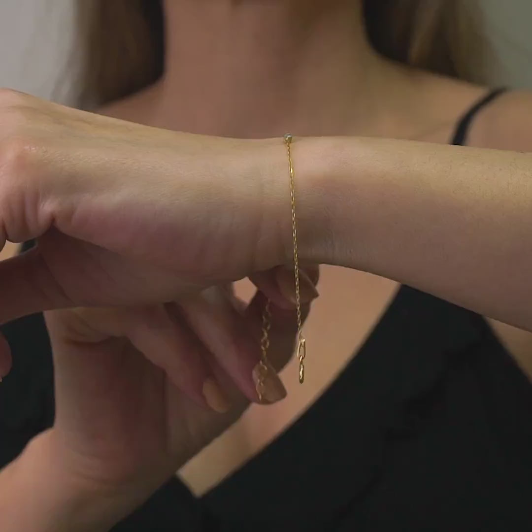 14k Gold Baguette Birthstone Bracelet: Dainty Charm Bracelet