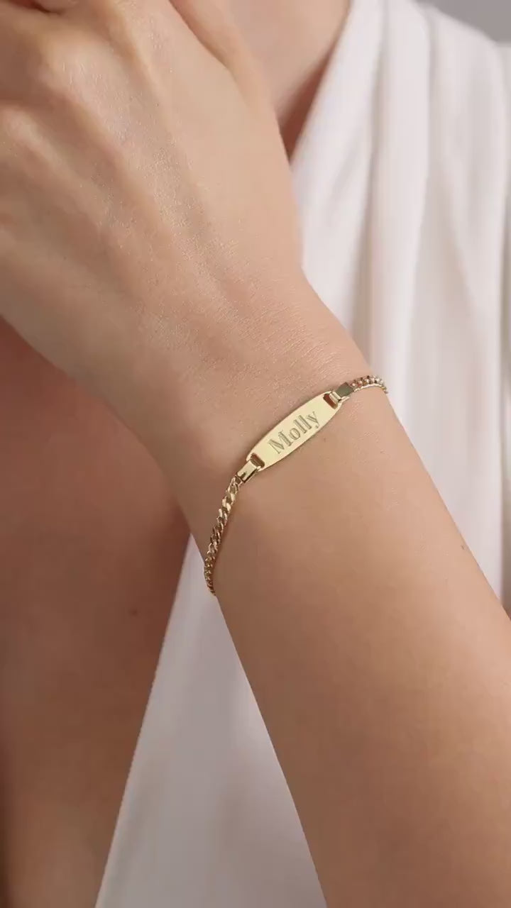 14k Solid Gold Baby Name Bracelet , Baby Id Bracelet , Custom Baby Bracelet , Gold Baby Bracelet , Baby Gold Bracelet