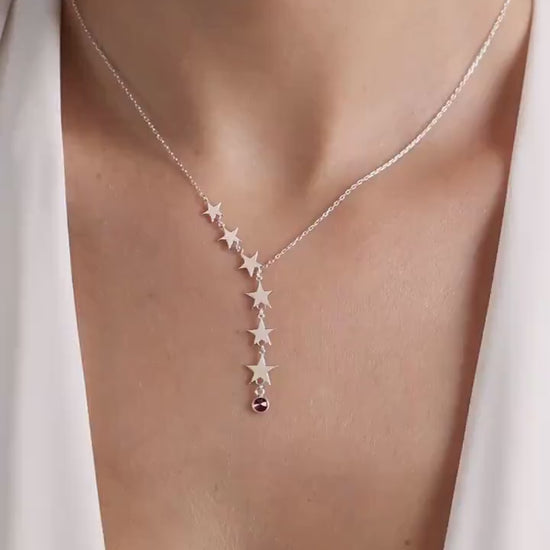 Star Lariat Necklace - Asymmetric Y Shape Drop Star Pendant - Zircon Gemstones - Silver / Gold / Rose Gold, Minimalist Necklace