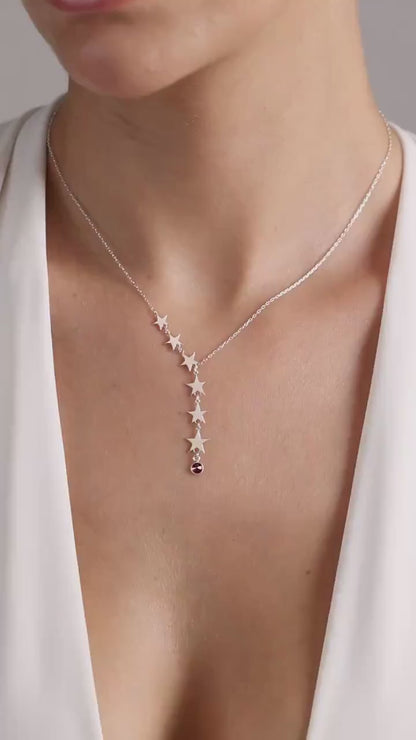 Star Lariat Necklace - Asymmetric Y Shape Drop Star Pendant - Zircon Gemstones - Silver / Gold / Rose Gold, Minimalist Necklace