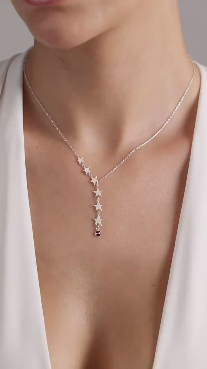 Star Lariat Necklace - Asymmetric Y Shape Drop Star Pendant - Zircon Gemstones - Silver / Gold / Rose Gold, Minimalist Necklace