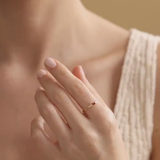 14K Solid Gold Baguette Birthstone Ring :  Dainy Stackable Ring, Personalized Jewelry gift for her