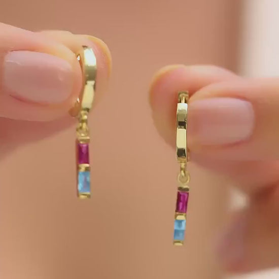Baguette Birthstone Dangle Earrings, Birthstone Earrings , Personalized Jewelry, Minimalist Dainty Earrings, Gift for Her, Christmas Gift