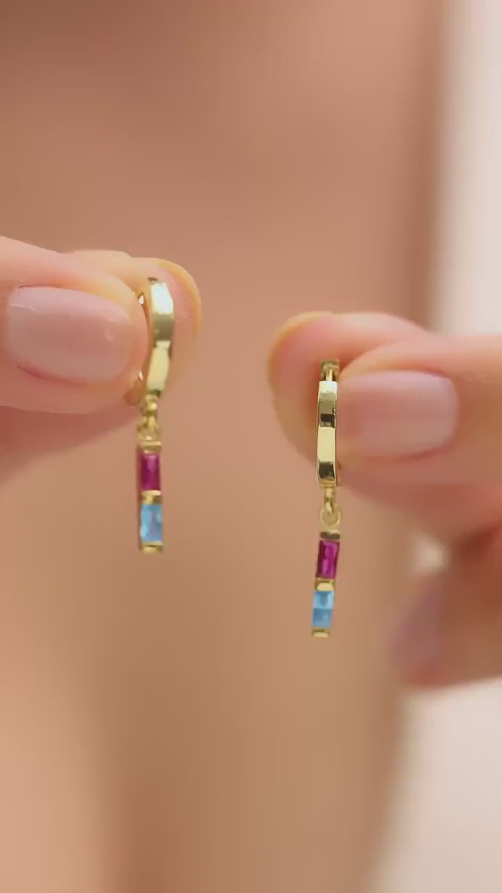 Baguette Birthstone Dangle Earrings, Birthstone Earrings , Personalized Jewelry, Minimalist Dainty Earrings, Gift for Her, Christmas Gift