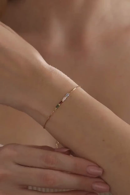 14K Gold Birthstone Bracelet, Baguette Birthstone Bracelet, Graduation Gift, Birthday Gift, Grandma Gift for Mom, Christmas Gift for Her