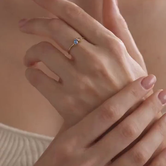 14K Solid Gold Birthstone Ring, Solid Gold 2 Birthstone Ring, Womens Dainty Stackable Ring,Personalized Jewelry, Handmade Gift for Her