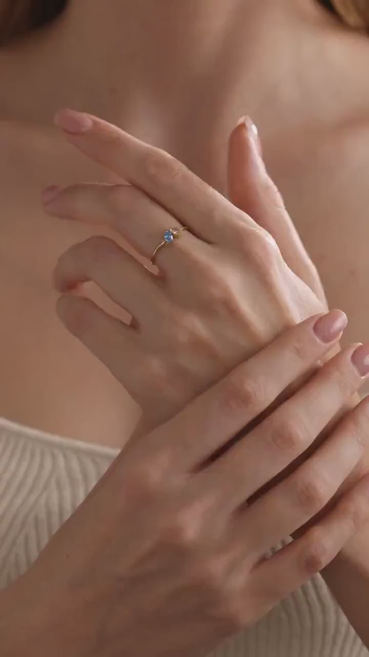 14K Solid Gold Birthstone Ring, Solid Gold 2 Birthstone Ring, Womens Dainty Stackable Ring,Personalized Jewelry, Handmade Gift for Her