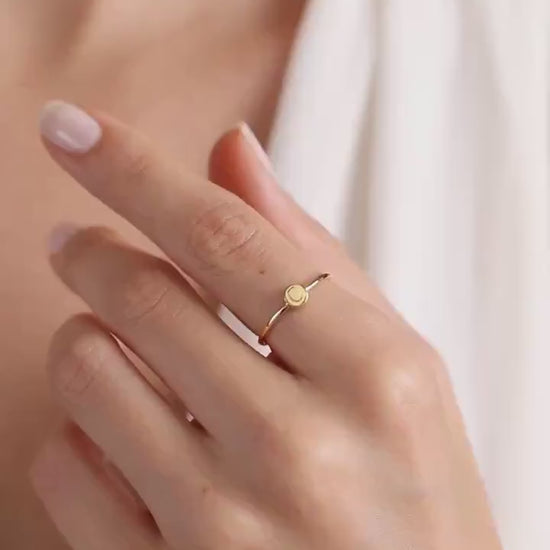 Dainty Engraved Initial Signet Ring: Personalized Sterling Silver Pinky Ring