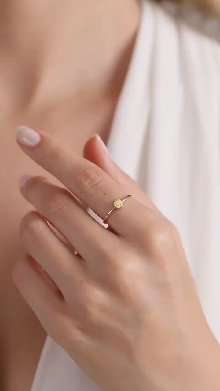 Dainty Engraved Initial Signet Ring: Personalized Sterling Silver Pinky Ring