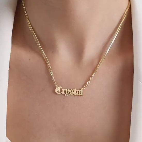 14K Gold Gothic Name Necklace - 925 Silver  Personalized Old English Style,  Necklace For Women , Christmas Gift