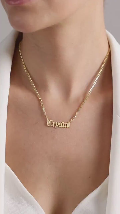 14K Gold Gothic Name Necklace - 925 Silver  Personalized Old English Style,  Necklace For Women , Christmas Gift