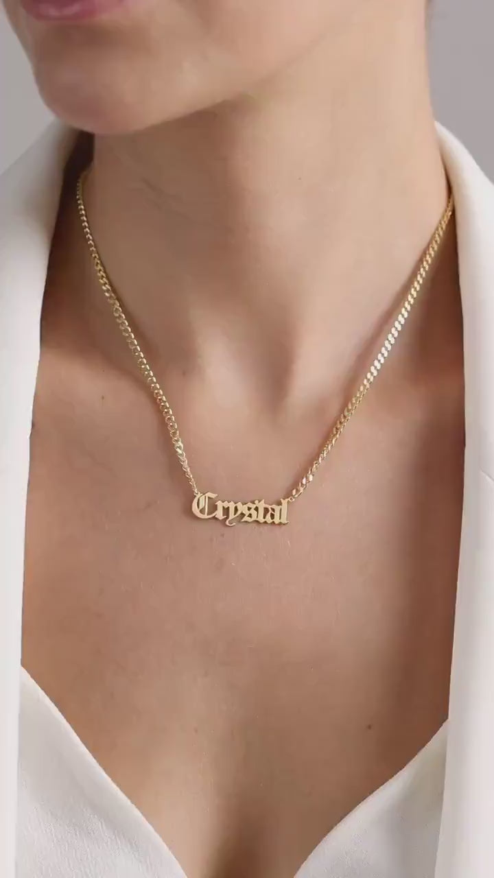 14K Gold Gothic Name Necklace - 925 Silver  Personalized Old English Style,  Necklace For Women , Christmas Gift