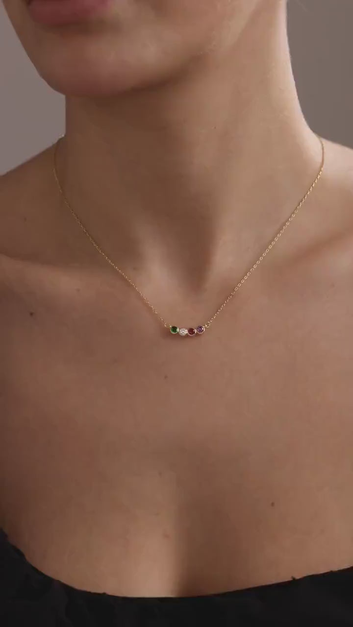 Customized Birthstone Necklace, 14K Gold Family Birthstone Jewelry, Mother's Day Gift