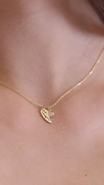 Birthstone Angel Wing Necklace for Women, Guardian Angel Baby Loss Miscarriage Sentimental Sympathy Gift for Her, Dainty Memorial