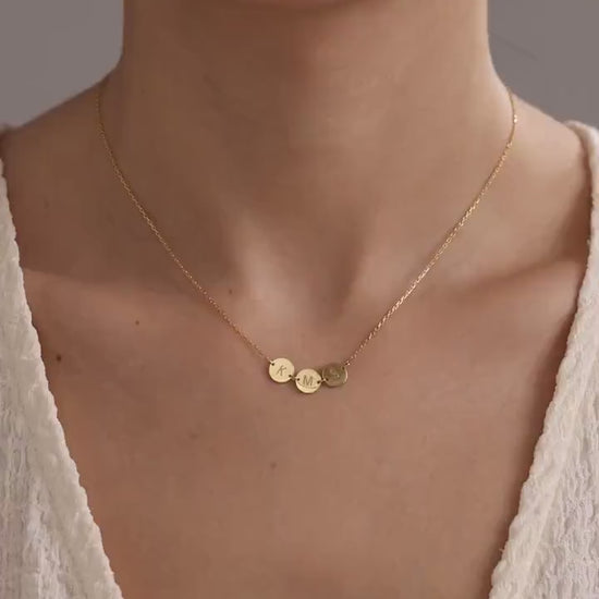 14K Gold Initial Discs Necklace, Tiny Disc Necklace, Monogram  Necklace, Kids Initials Jewellery,Custom Coin Necklace, Birthday Gift for Her