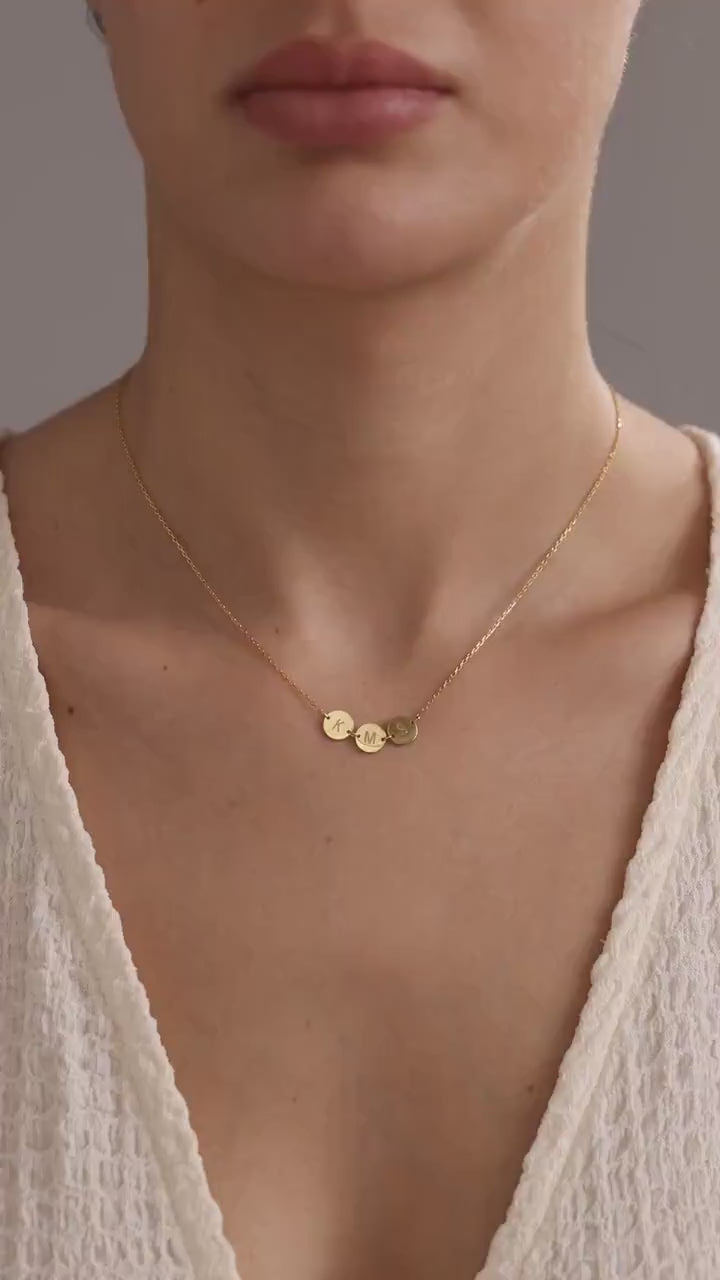 14K Gold Initial Discs Necklace, Tiny Disc Necklace, Monogram  Necklace, Kids Initials Jewellery,Custom Coin Necklace, Birthday Gift for Her