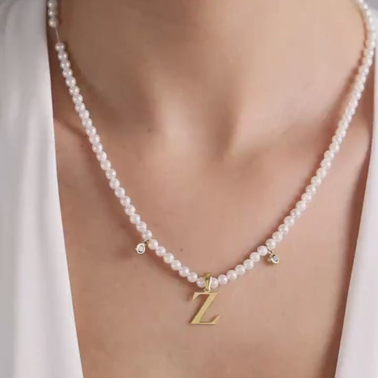 Pearl Letter Necklace, Mother Of Pearl Necklace, Custom Necklace, Minimalist Necklace, Silver Initial Necklace,Gold Pearl Necklace Gift for