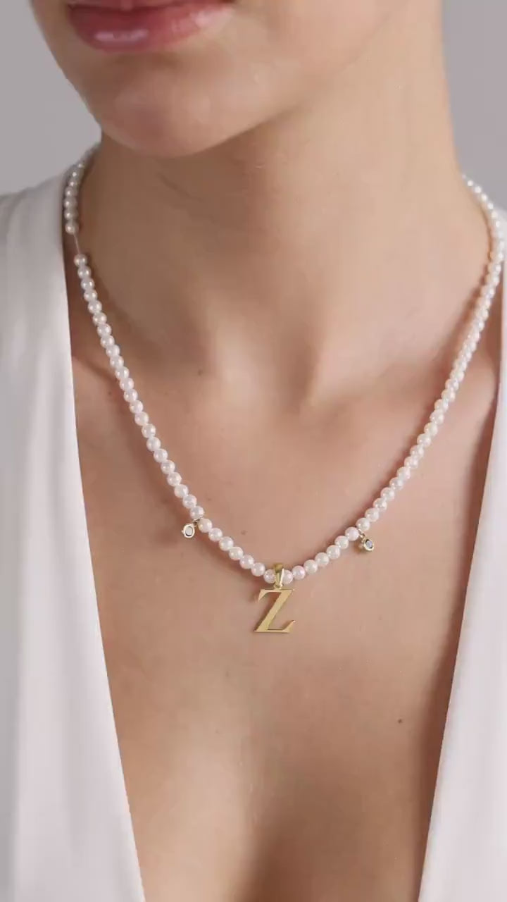 Pearl Letter Necklace, Mother Of Pearl Necklace, Custom Necklace, Minimalist Necklace, Silver Initial Necklace,Gold Pearl Necklace Gift for
