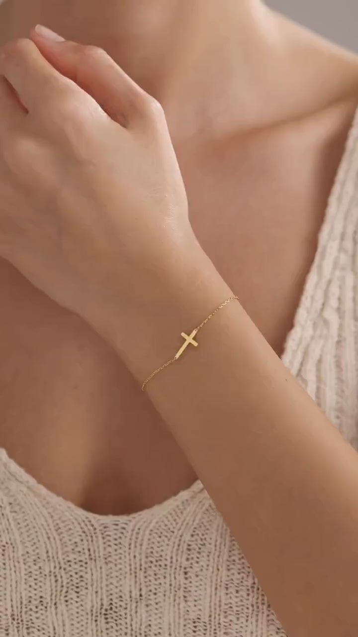 14K Gold Cross Bracelet - Dainty Cross Jewelry - Mini Cross Bracelet - Cross Bracelet for  Women, Christian Gifts for Women - Communion Gift