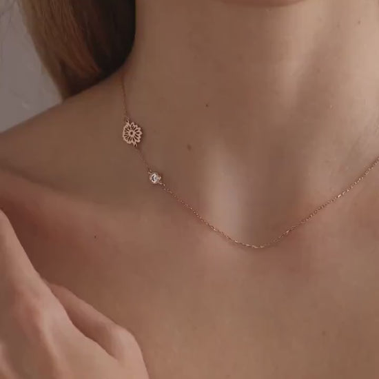 Dainty Sideway Birth Flower Necklace, Sterling Silver, Birthstone