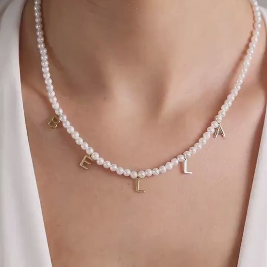 Personalized Freshwater Pearl Name Necklace: Gold Letter Charm