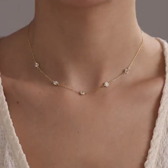 Dainty CZ Diamond Necklace: Round Flower Petal Pendant