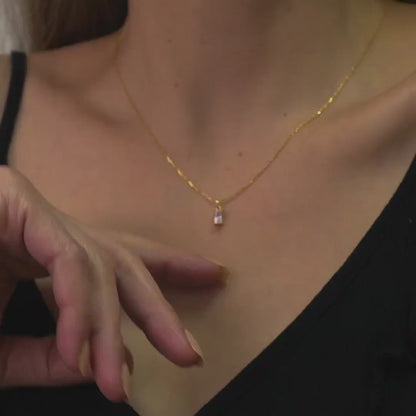 14K Gold Baguette Birthstone Necklace, Dainty 925 Silver Baguette Pendant , Birthstone Necklace for mom